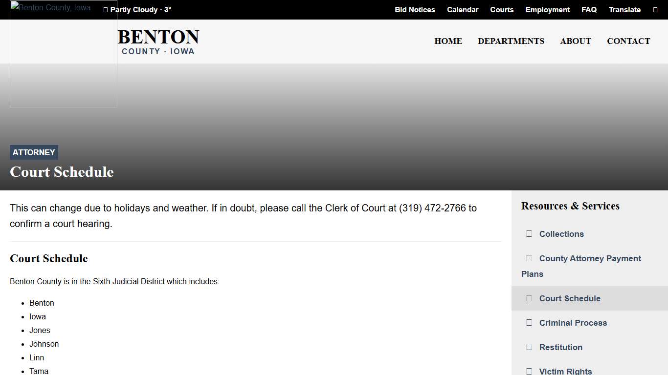 Court Schedule | Attorney | Benton County, Iowa