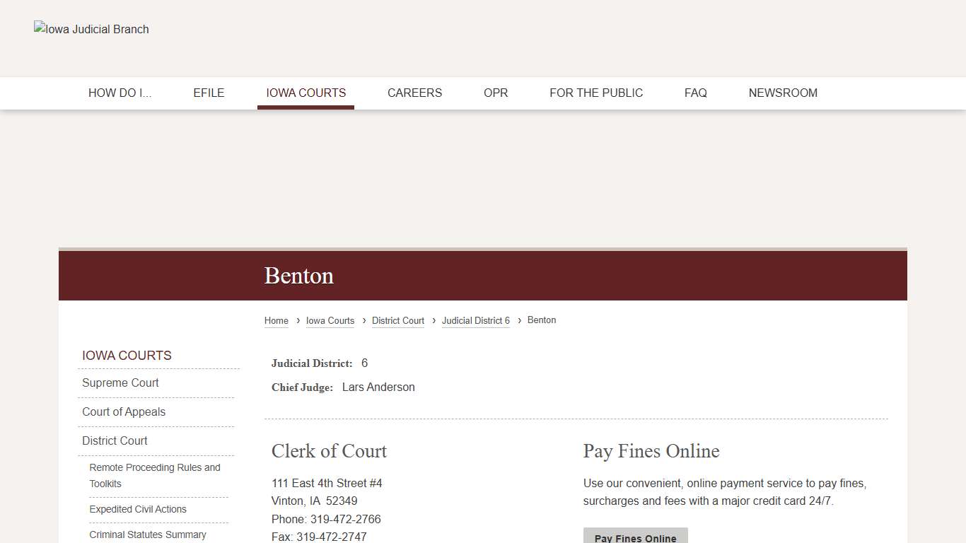 Benton | Judicial District 6 | Iowa Judicial Branch